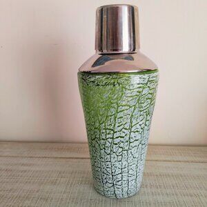 Mid Century Modern Cocktail Shaker Green Frosted Glass Stainless Steel